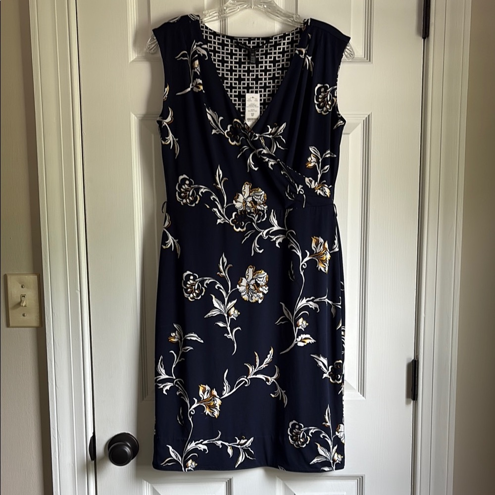 White House Black Market Reversible Blue Sheath Midi Dress V-neck Sleeveless